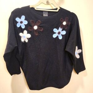 Aeda Black Sweater with Floral Design Size M